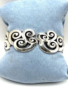 Brighton Mingle Scrolled Hinge Bangle Retired Wide 1”  Silver Plated Statement